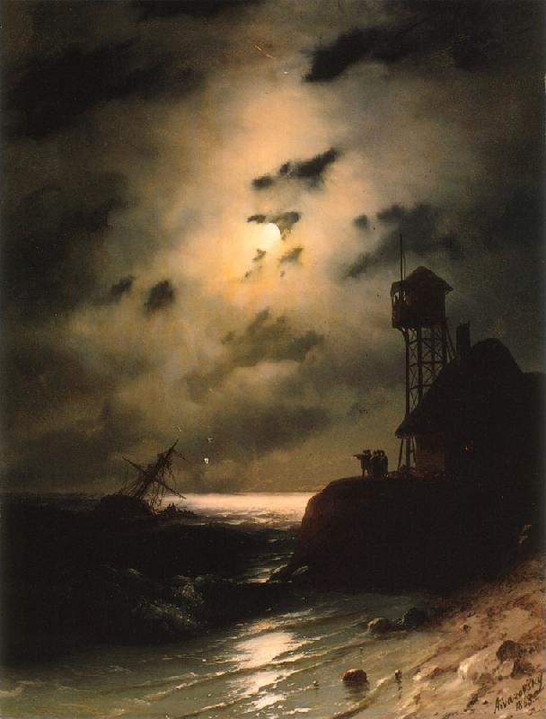 Ivan Aivazovsky Moonlit Seascape With Shipwreck